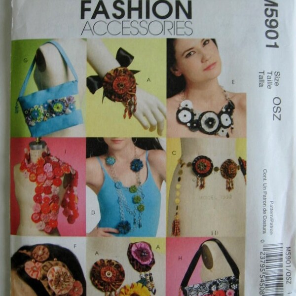 McCalls Fashion Accessories Brooches Belt Necklaces Headband Bags Scarf Sewing Pattern M5901 UC Uncut FF