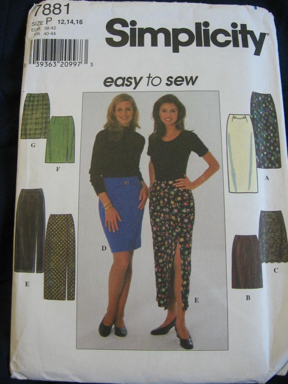 Simplicity Womens Misses Straight Pencil Skirt Sewing Pattern 7881 Uncut FF  Size 12 14 16