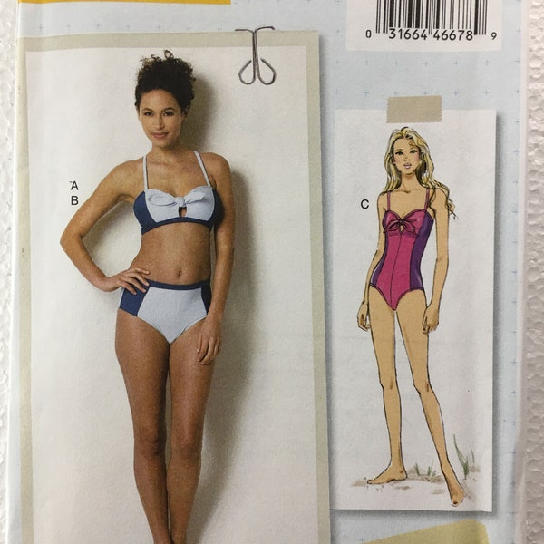 Butterick Womens Misses 2 piece and 1 Piece Bathing Suit Swimsuit Sewing Pattern B6358 UC Uncut FF Size 4 6 8 10 12