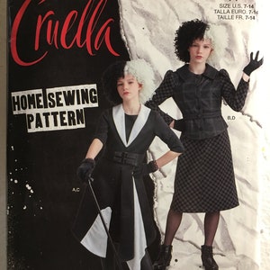 Simplicity Girls Disneys Cruella Deville 101 Dalmations Halloween Costume Sewing Pattern R11155 Size 7 8 10 12 14  UC FF Uncut FF