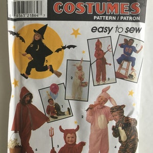 Simplicity Costumes Toddlers Devil Bunny Tiger Witch Clown Red Riding Hood Size 3 4 5 6 7 8 Halloween Sewing Pattern 8271 UC FF