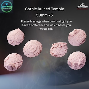 Base Toppers 50mm - Gothic Temple Ruins - STL Terrain - 3D Print - Tabletop - Wargaming