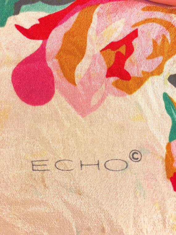 1980s Pink Floral Scarf - Vintage ECHO Brand - image 3