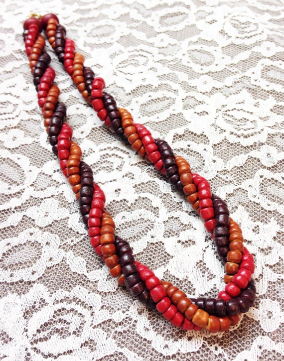 Vintage MultiColored Wooden Bead Necklace Etsy