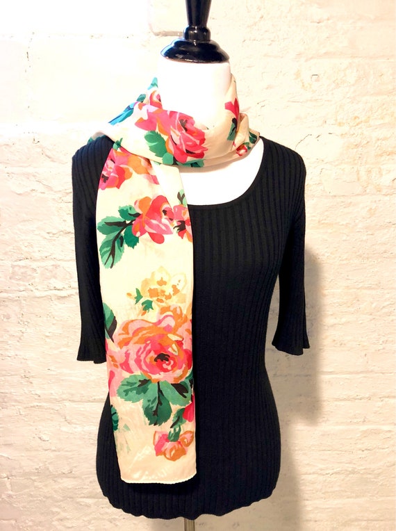 1980s Pink Floral Scarf - Vintage ECHO Brand - image 2