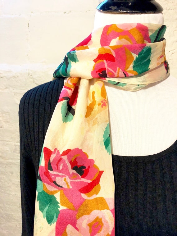 1980s Pink Floral Scarf - Vintage ECHO Brand - image 1