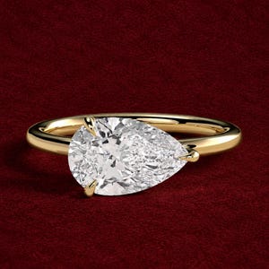 2ct Pear Moissanite Diamond East West Claw Solitaire Engagement Ring, 14kt Solitaire Gold Ring, Anniversary Ring, Promise Ring, Perfect Gift