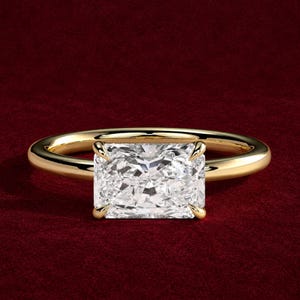2ct Radiant Moissanite East West Claw Solitaire with Raised Basket Gallery Engagement Ring, 14kt Solitaire Gold Ring, Anniversary Ring..