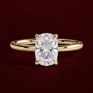 2.5 Ct Elongated Cushion Moissanite Diamond Ring , 14kt Gold Claw Solitaire Ring , Accent Leaf Detail Engagement Ring, Anniversary Ring...