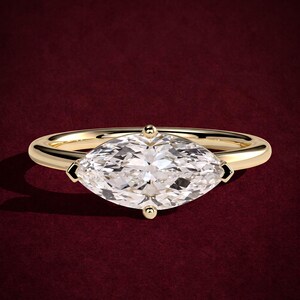 2ct Marquise Moissanite Diamond East West Claw Solitaire Engagement Ring, 14kt Solitaire Gold Ring, Anniversary Ring, Promise Ring.