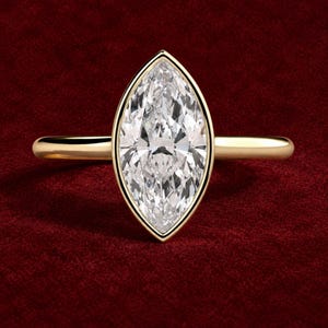 2ct Marquise Moissanite Diamond Bezel Solitaire High Setting Engagement Ring, 14kt Solitaire Gold Ring, Anniversary Ring, Promise Ring.