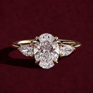 2Ct Oval Solitaire Moissanite Diamond, Pear Side Moissanite Diamond Cathedral Setting Engagement Ring, 14kt Gold Ring, Anniversary Ring...