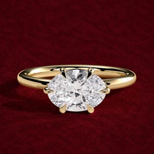 2ct Oval Moissanite Diamond East West Claw Solitaire Engagement Ring, 14kt Solitaire Gold Ring, Anniversary Ring, Promise Ring Gift For Her.