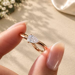 0.50CT (approx) Pear Moissanite Diamond Engagement Ring,  East West Solitaire Ring ,925Silver/10K/14K/18K Yellow/Rose/White  Vintage Halo...