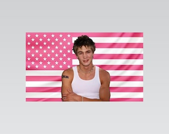 Tapiz rosa con la bandera estadounidense de Chad Michael Murray – Decoración de pared para actor / Bandera para habitación de fans de celebridades / Decoración estética rosa para dormitorio