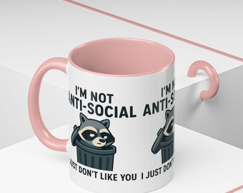 Raccoon Mug, Sarcastic Introvert Humor, Side-Eye Raccoon Trash Can (11oz or 15oz)