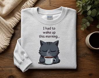 Tired Cat Coffee Shirt, Grumpy Morning Humor Tee, Cat Lover Apparel