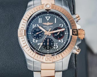 Vintage Breitling Avenger Chronograph Watch Two-Tone Rose Gold & Stainless Steel – Luxury Swiss Men's Diver Style Wristwatch