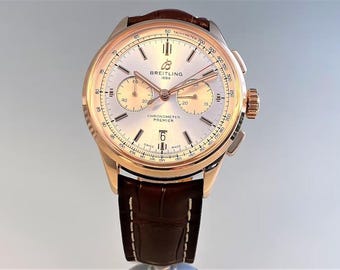 Vintage Breitling Transocean Chronograph Rose Gold Watch – Luxury Swiss Automatic Men's Watch with Brown Leather Strap