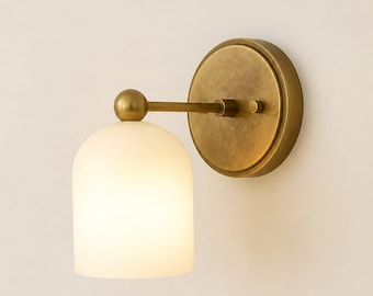 Brass Wall Sconce | Frosted Glass Shade, Modern Indoor Lighting