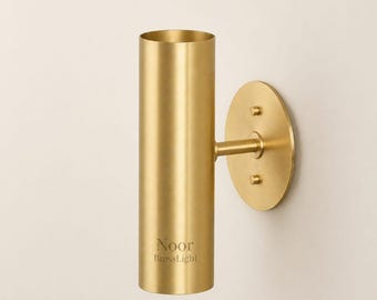 Aplique de pared cilíndrico de latón macizo hecho a mano - Lámpara de estilo moderno de mediados de siglo con iluminación hacia arriba y hacia abajo, con cableado fijo.