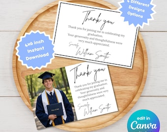 Modelli di biglietti di ringraziamento per la laurea / Eleganti e moderni 4x6 (Download digitale)
