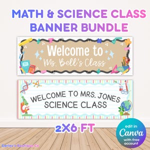 Math Science Classroom Banner Bundle | Editable Welcome Door Decor (Digital Download)
