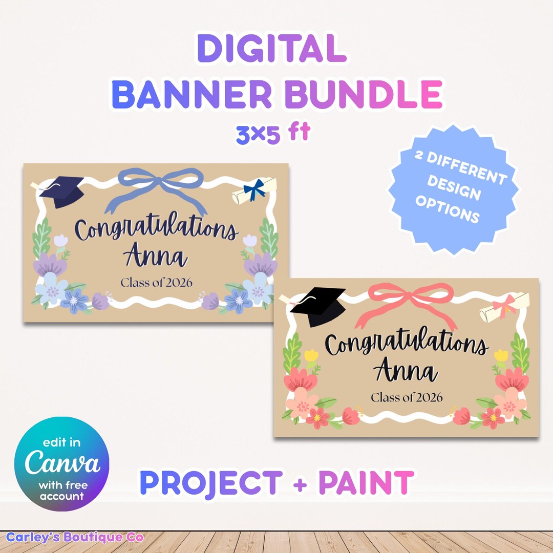 Editable Floral Graduation Banner Bundle | 3x5 Ft Canva Template ...