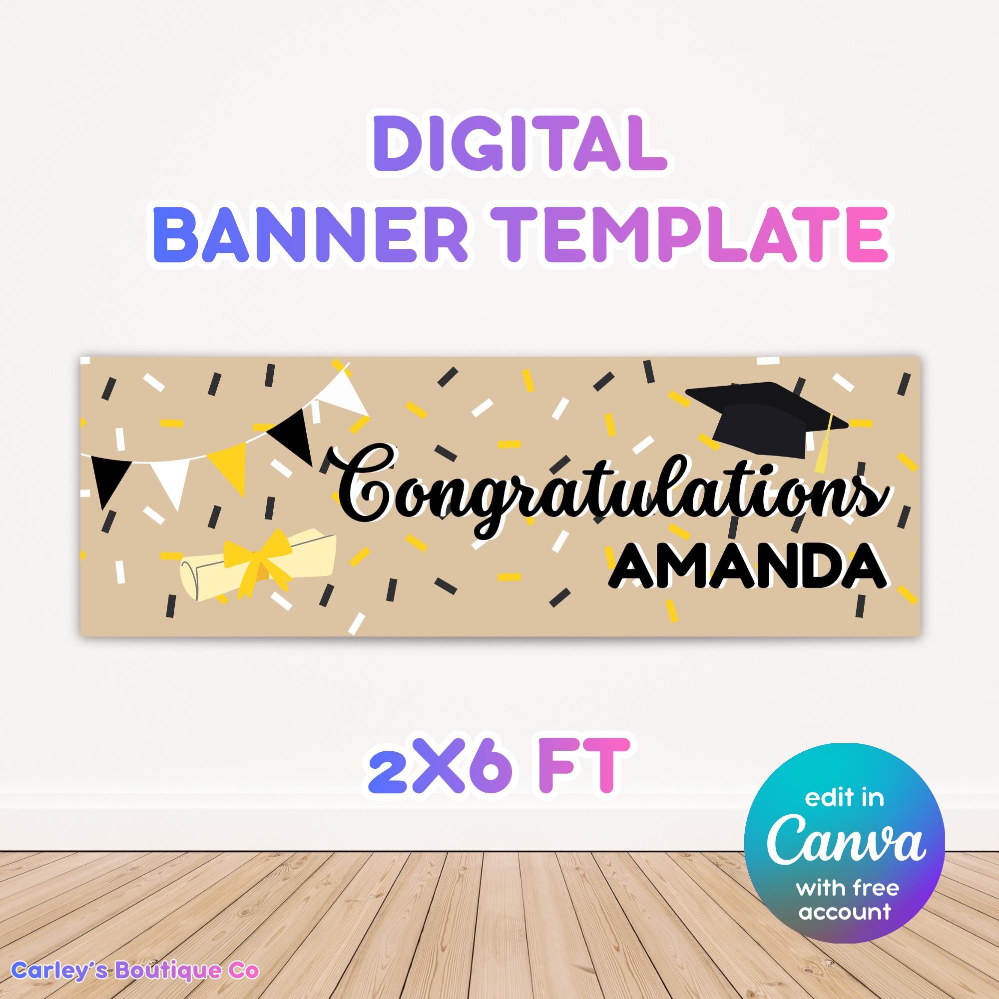 Customizable Graduation Banner Template | 2x6 FT Editable Canva Design ...