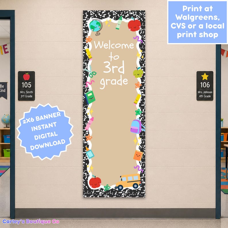 Pacchetto di striscioni per il primo giorno di scuola / Modelli Canva modificabili (download digitale) immagine 7