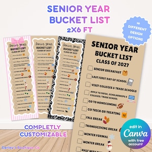 Senior Year Bucket List Banner Template, Class of 2027, Customizable Checklist (Digital Download)