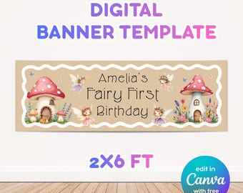 Guirnalda de hadas para el primer cumpleaños / Decoración de fiesta con acuarelas en tonos pastel (Descarga digital)