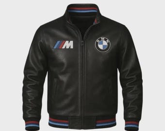 Handmade BMW M Power Cowhide Leather Jacket - Varsity Style. bomber jacket