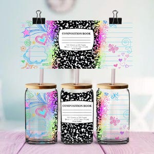 Composition Notebook Teacher 16oz Cup Wrap | UV DTF Wrap for Cups | Ready to Apply Permanent