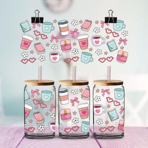 Kaffee und Notizen 16oz Cup Wrap | UV DTF Wrap für Tassen | Bereit zum dauerhaften Auftragen