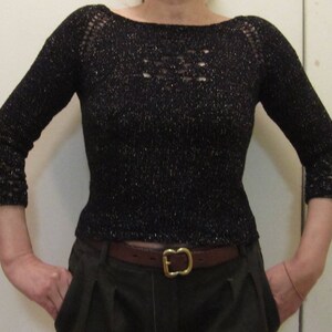 Black and gold hand knit top with lace accents - Size XS/S - tight fit