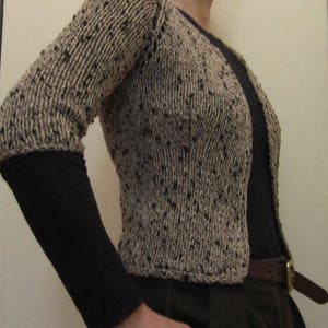Crop cardi in vintage cotton tan with black flecks- Size XS/S