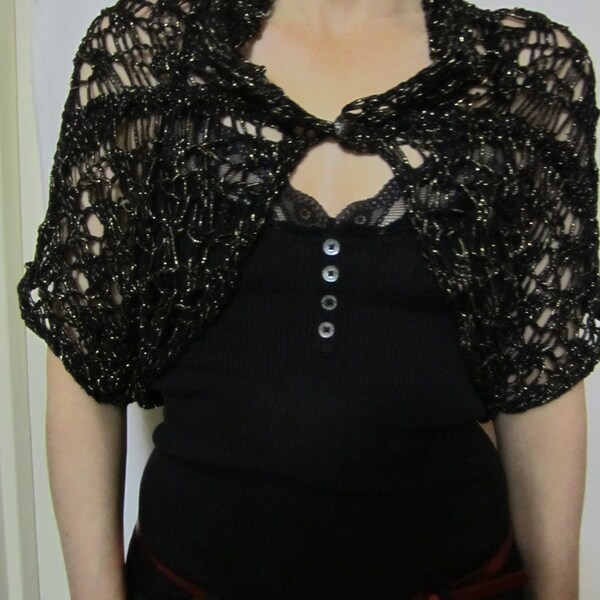 Hand knit bolero in cotton  black/gold - size S