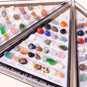 Mini ädelstensmineralprovsamlingsdisplay, naturlig bergkristallprovuppsättning, present till mineralsamlare, present till honom