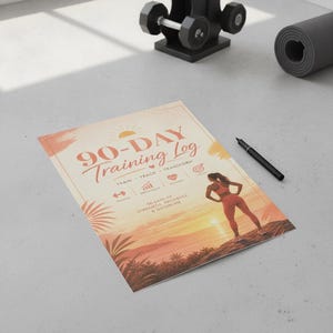 Diário de Treinamento de 90 Dias com Anotações de Recuperação, Rastreador de Fitness para Mulheres Ativas, Planilha de Desempenho de Exercícios, Plano de Treino Imprimível, Acompanhamento de Metas