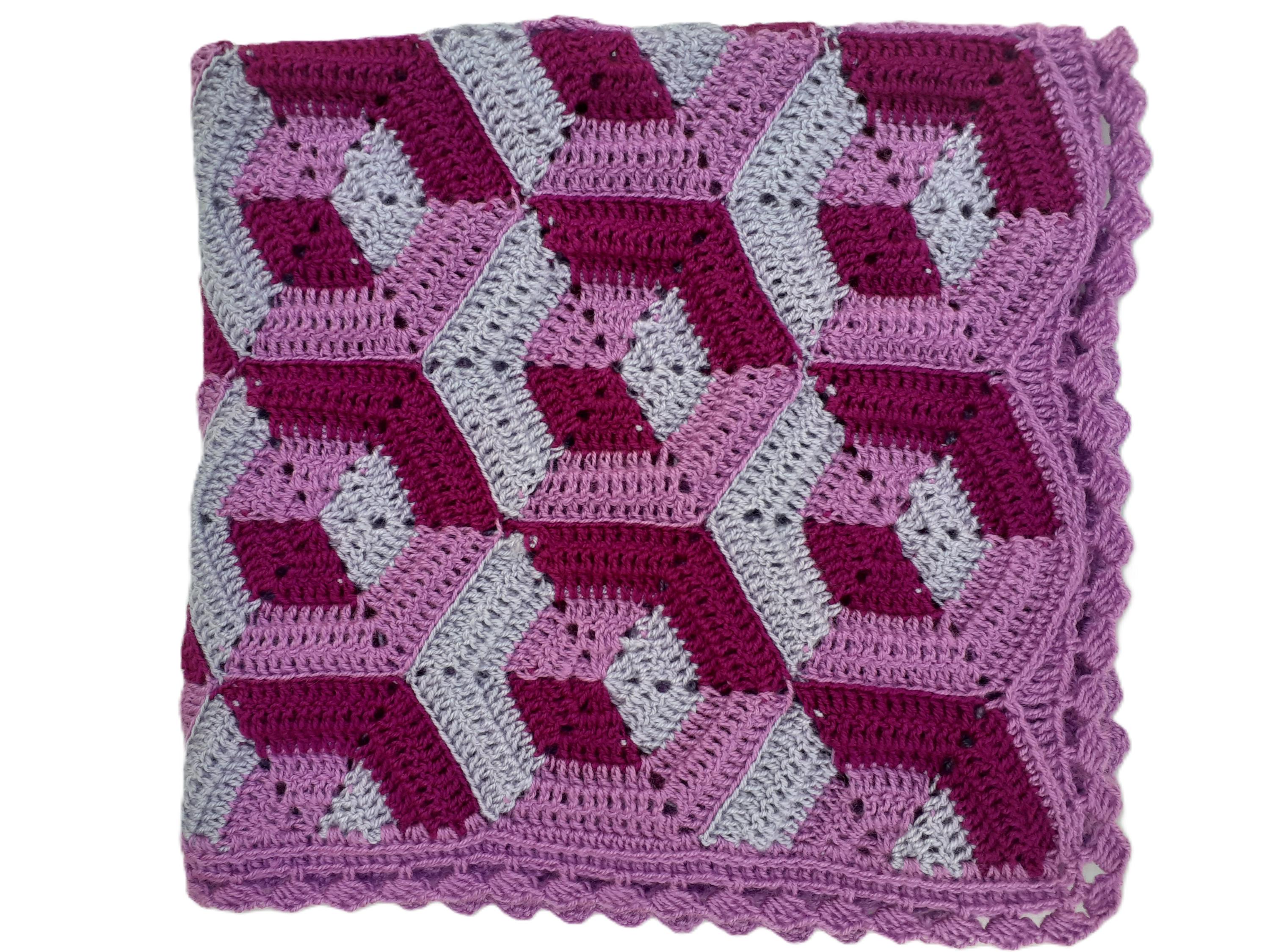 38 Hexagon Blanket Crochet Patterns for Cozy Throws, Baby Blankets, and Retro Home Decor 15 Hexagon illusion Blanket Crochet Pattern. Stacked cubes