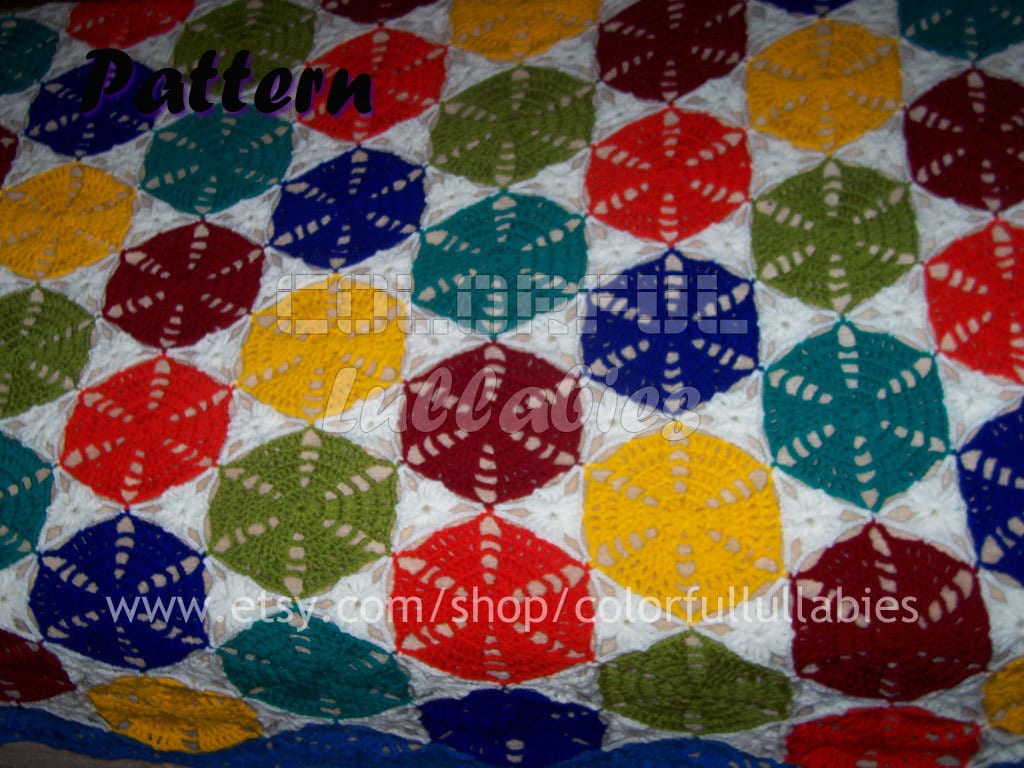 Gehäkelte Sechseck und Dreieck Decke Muster. Oma Hexagon afghanische Muster, Oma Dreieck, Hexagon Decke Häkelanleitung. Bettdecke