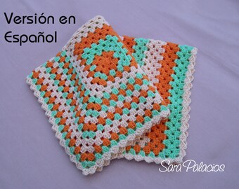 PDF Crochet Pattern. Asymmetrical granny square. Spanish Version