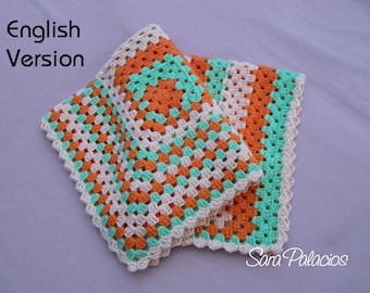 Asymmetrical granny square afghan crochet Pattern. Crochet baby blanket pattern. English pattern for babies. Easy crochet pattern