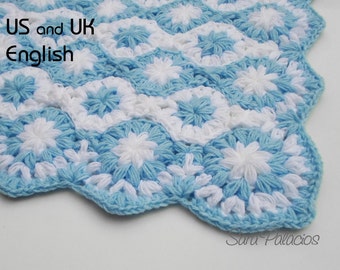 Crochet Baby Blanket Pattern. "Stars on the sea" Puff flower blanket, Crochet flower pattern