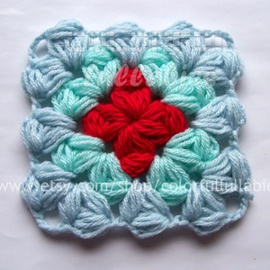 Puff granny square Crochet Pattern. Afghan block image 1