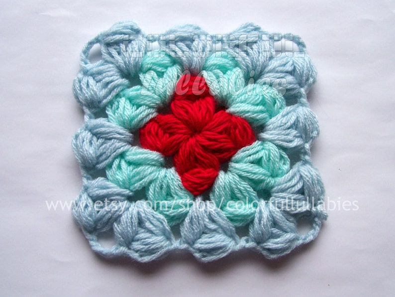 Puff granny square Crochet Pattern. Afghan block image 1