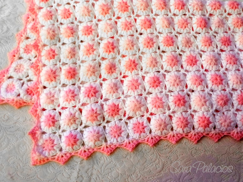 Crochet Baby Blanket Pattern. flowers in the Clouds Puff Flower Blanket