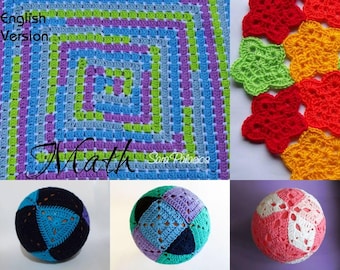 Math Pack, 5 PDF Crochet Patterns. Blanket with numbers. Rhombicuboctahedron, Cuboctahedron, RhombicTriacontahedron. Cairo pentagonal tiling