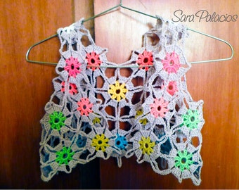 Flower granny square Bolero crochet Pattern. With Continuous Joining